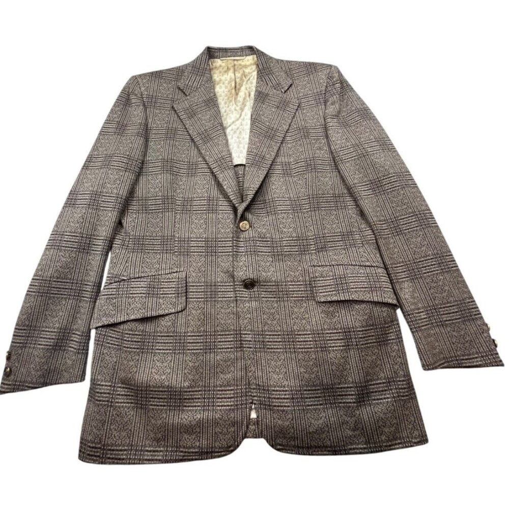 Vintage Botany 500 Blazer Men 42 Brown Glen Plaid Wool Sport Coat Classic Jacket - Picture 1 of 9
